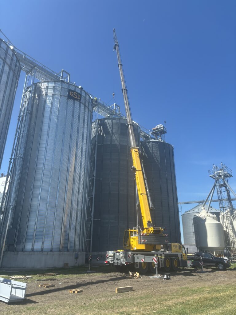 Crane working on bins